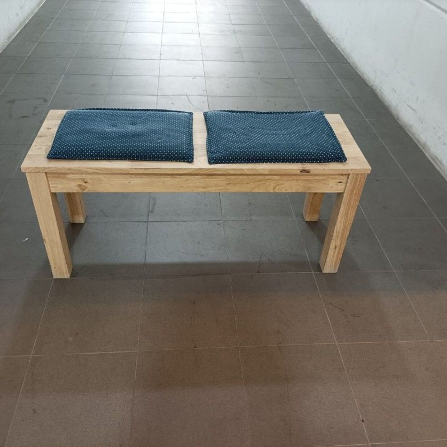 RETTA Wooden Bench with Blue Cushion