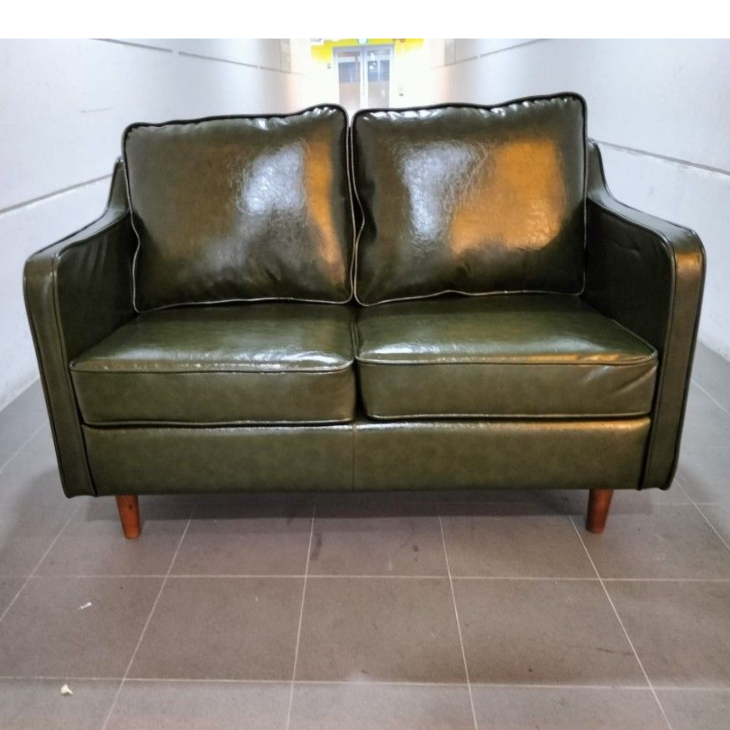 VALENTE Designer 2 Seater Sofa in OLIVE GREEN PU