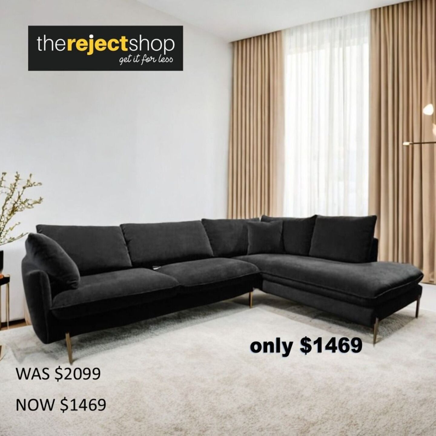 BENETTINO L shaped Sofa in CARBON GREY FABRIC