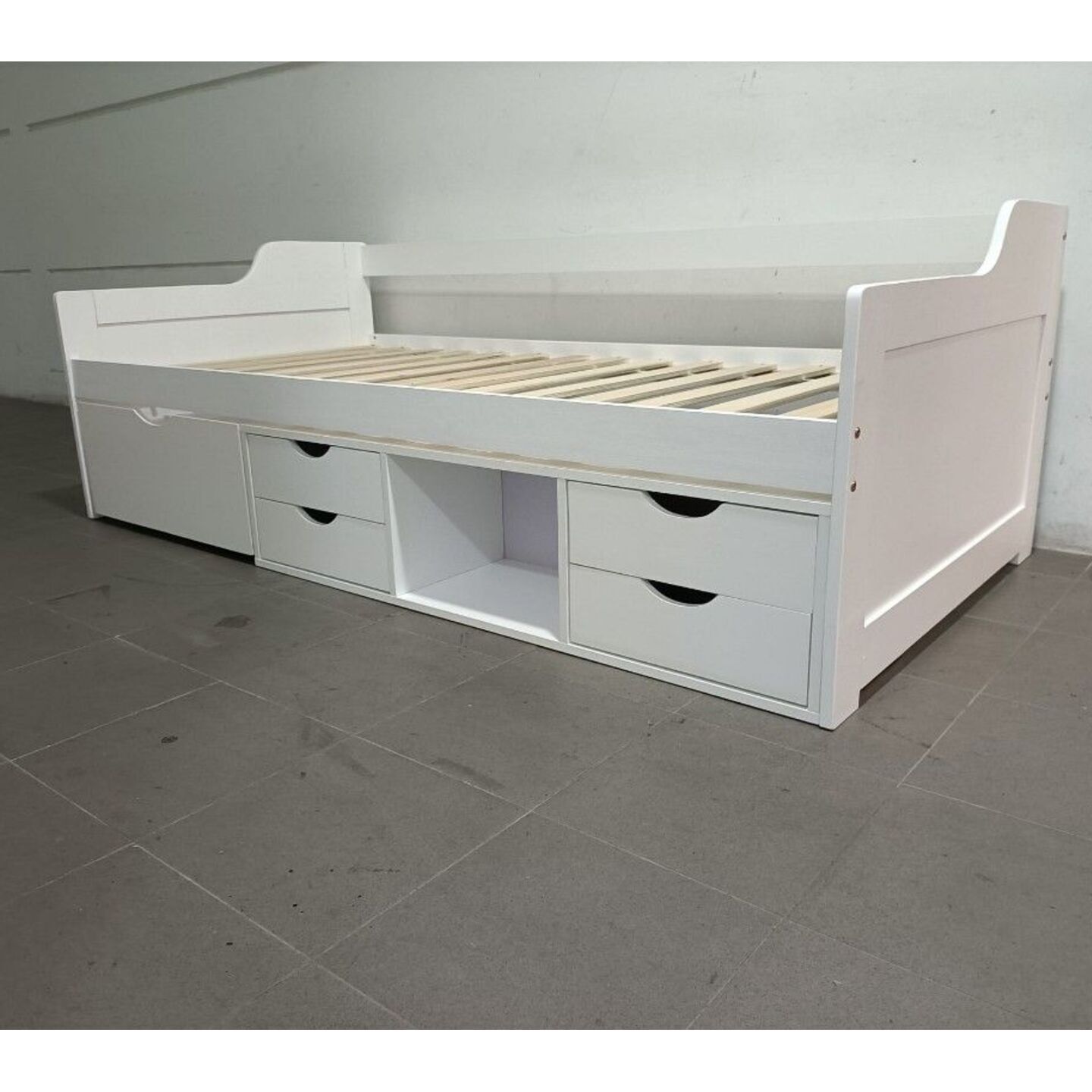 RUZENDA Wooden Single Day Bed with Drawers in WHITE
