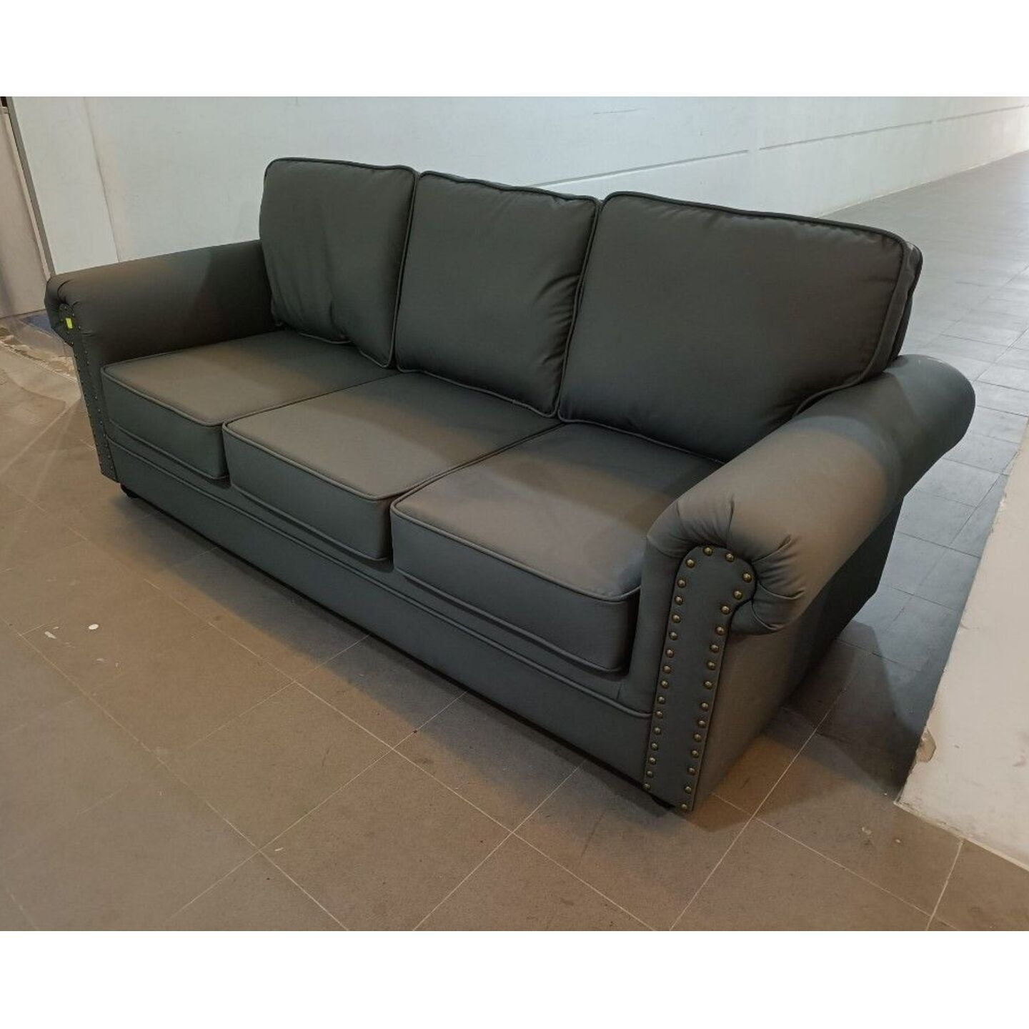PET FRIENDLY VALENTORA 3 Seater Chesterfield Sofa in STORM GREY TECH LEATHAIRE