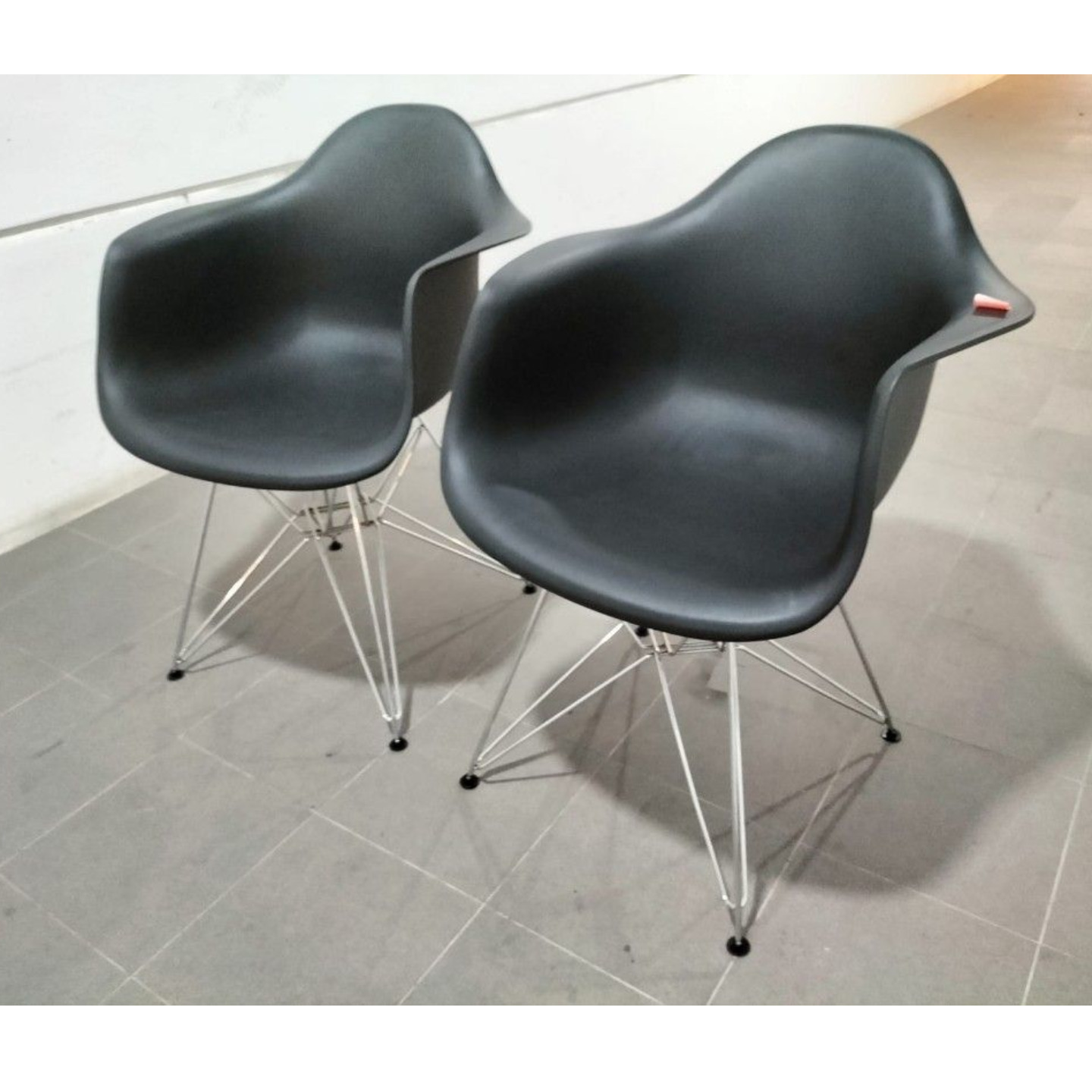 2PC RAYZ Eames Armchairs in BLACK with Metal Leg Frame