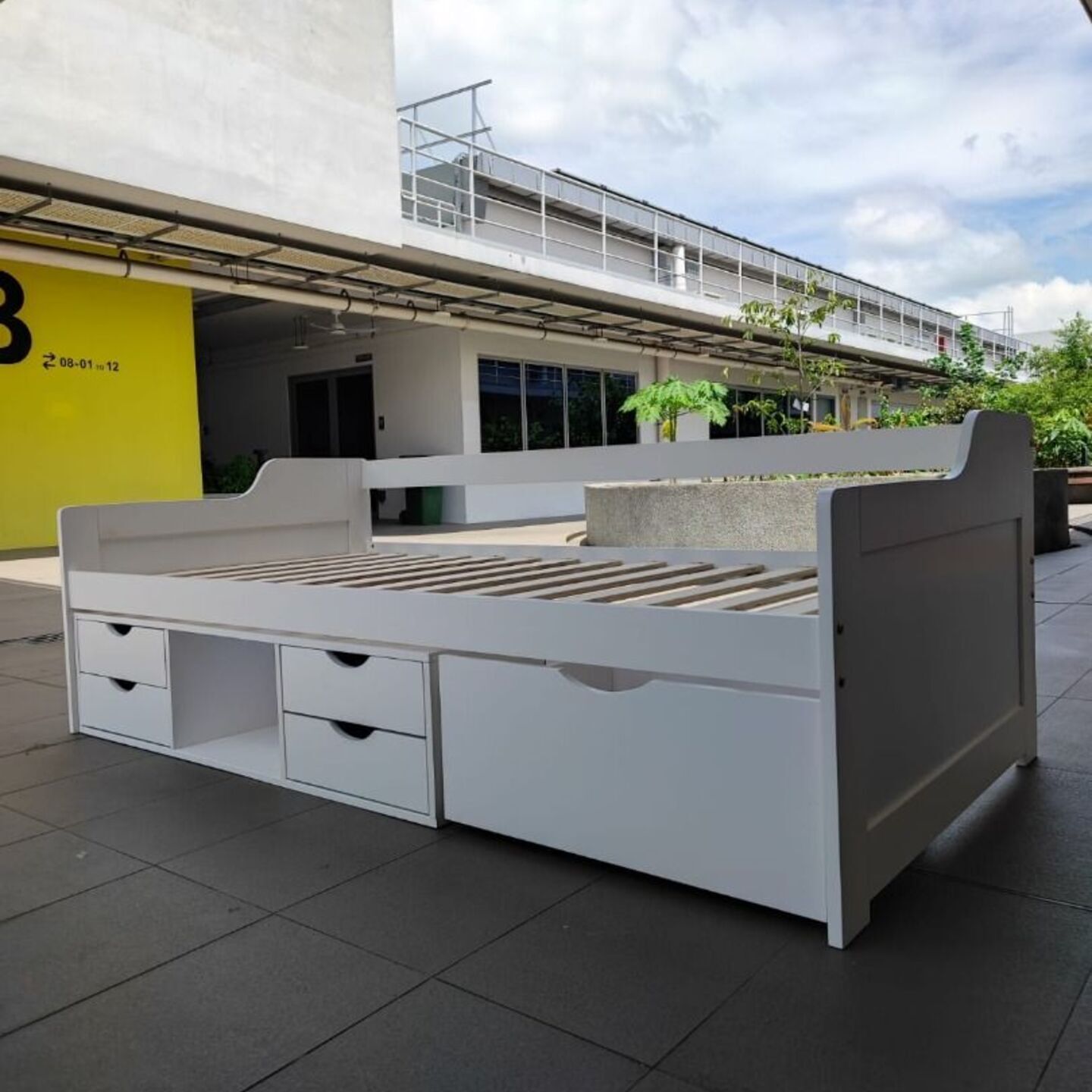 RUZENDA Wooden Single Day Bed with Drawers in WHITE