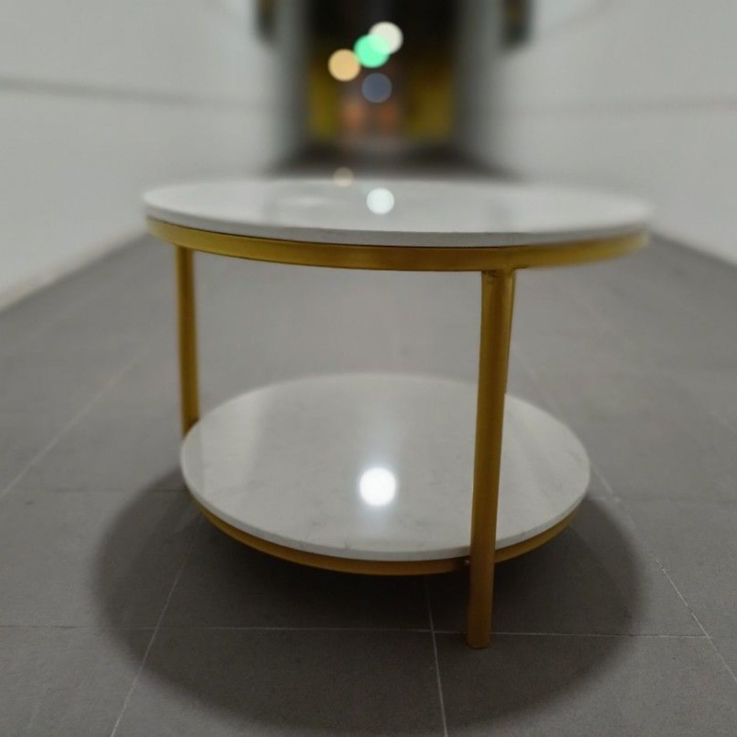 CHRISTINE II Round Marble Coffee Table Set in MATT GOLD Frame
