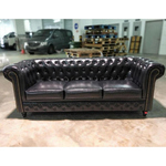 (PRE-ORDER) SALVADORE X 3 Seater Chesterfield Sofa in GLOSS BLACK PU - Estimated Delivery in Mid August 2021