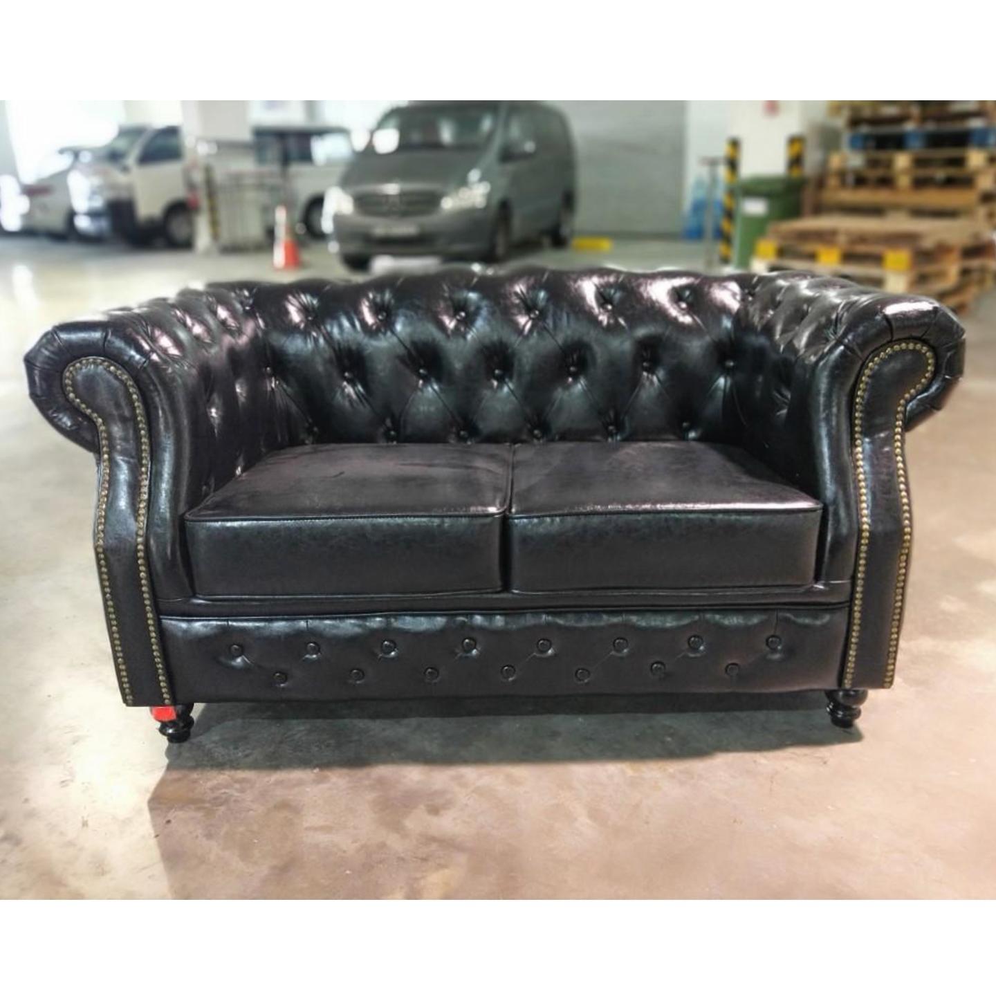 PRE-ORDER BOTTEVA 2 Seater Chesterfield Sofa in GLOSS BLACK PU -Estimated for Delivery in Mid August 2021