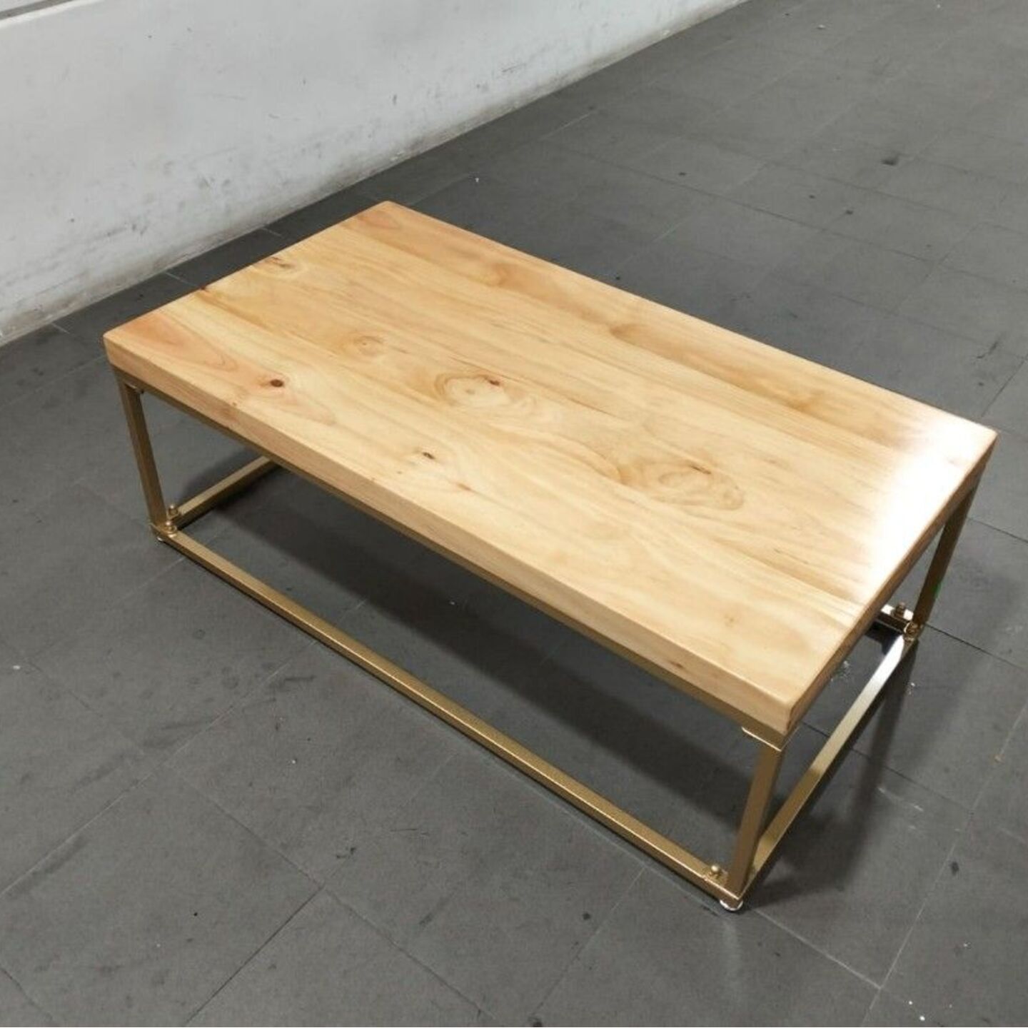 MNETAM Minimalist Solid Wood Coffee Table with Gold Frame