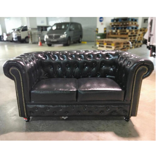 PRE-ORDER SALVADORE X 2 Seater Chesterfield Sofa in GLOSS BLACK PU - Estimated Delivery in Mid August 2021
