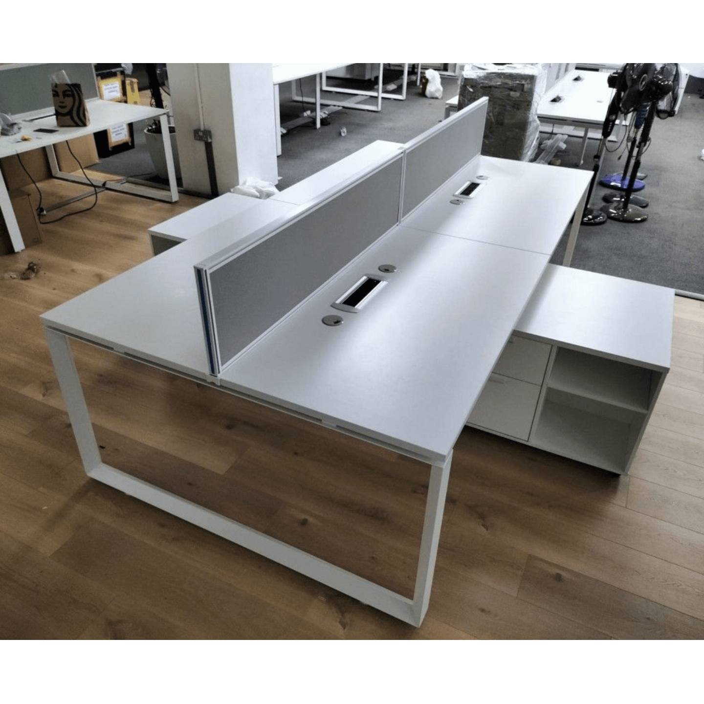 GASLEY Office System Table with Divider and Pedestal in WHITE Sits 4