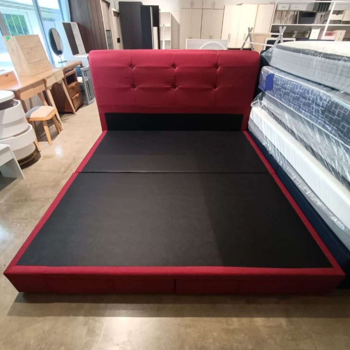 FOBRIX KING Size Fabric Bedframe with Drawers in RED