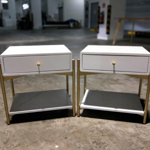 PAIR of VEXEN Pop Art Bedside Table in WHITE with GOLD Frame