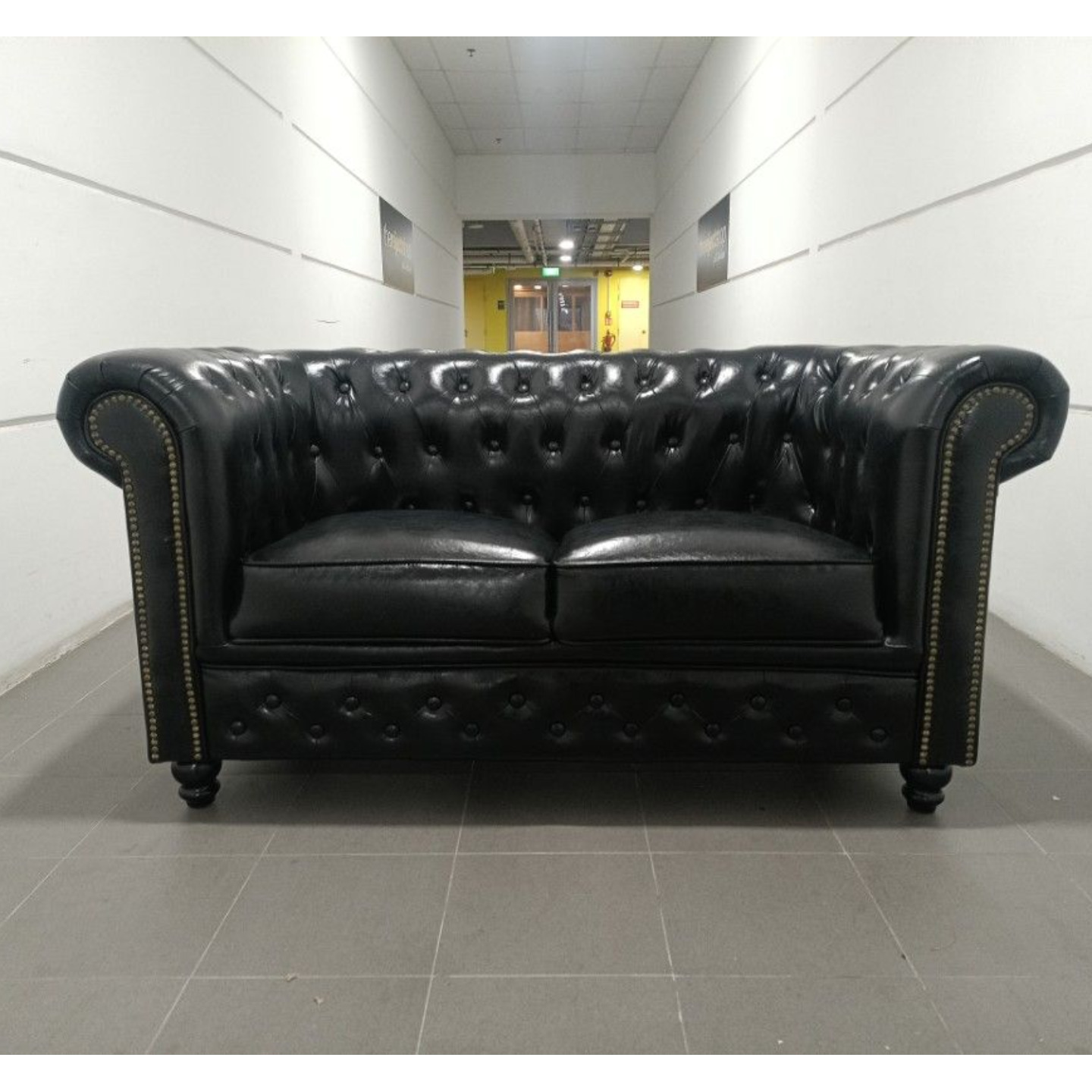 PRE ORDER SALVADORE X 2 Seater Chesterfield Sofa in GLOSS BLACK PU - Estimated Delivery by Mid May