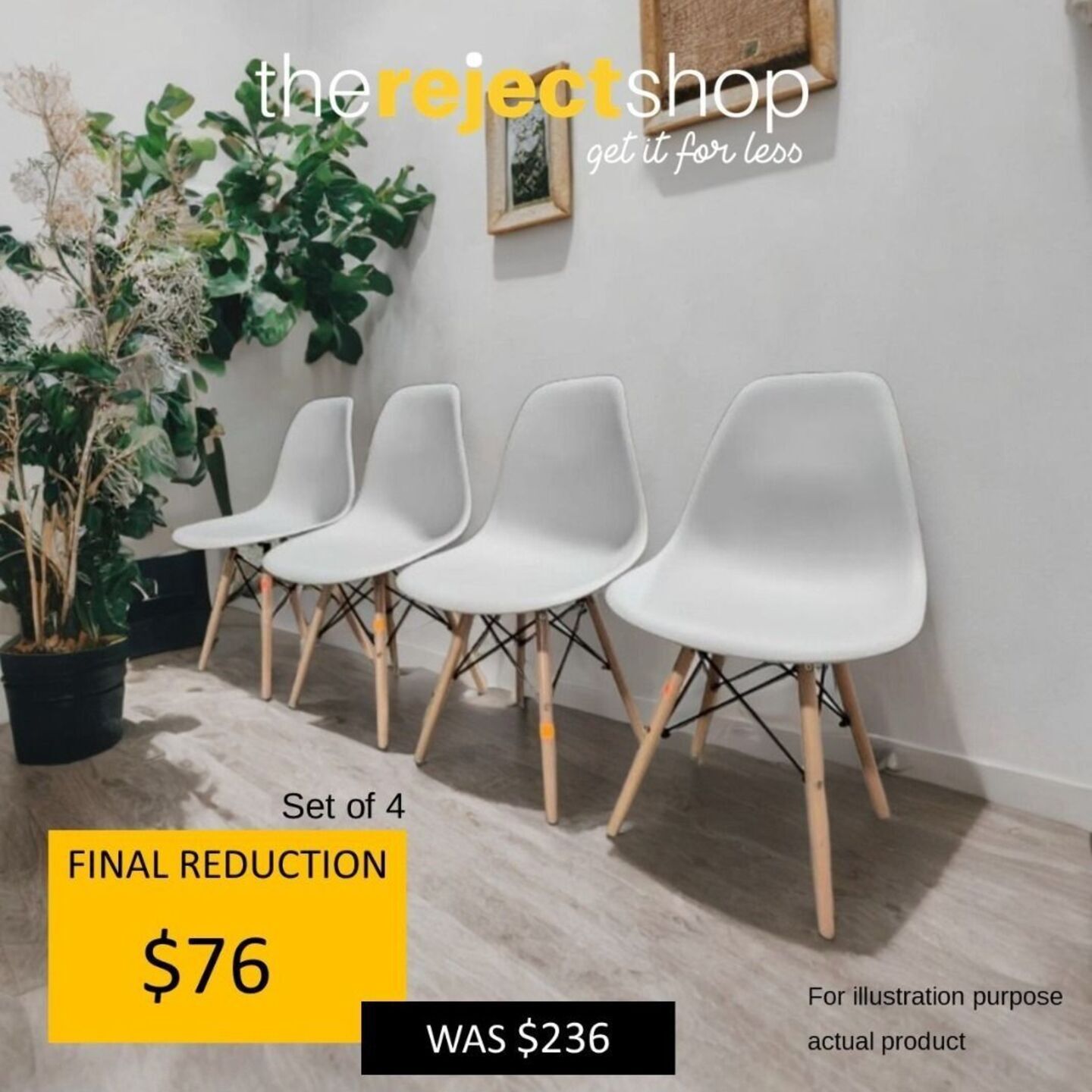 FIRE SALE - 4 x RAZ Eames Chairs in GREY (set of 4)