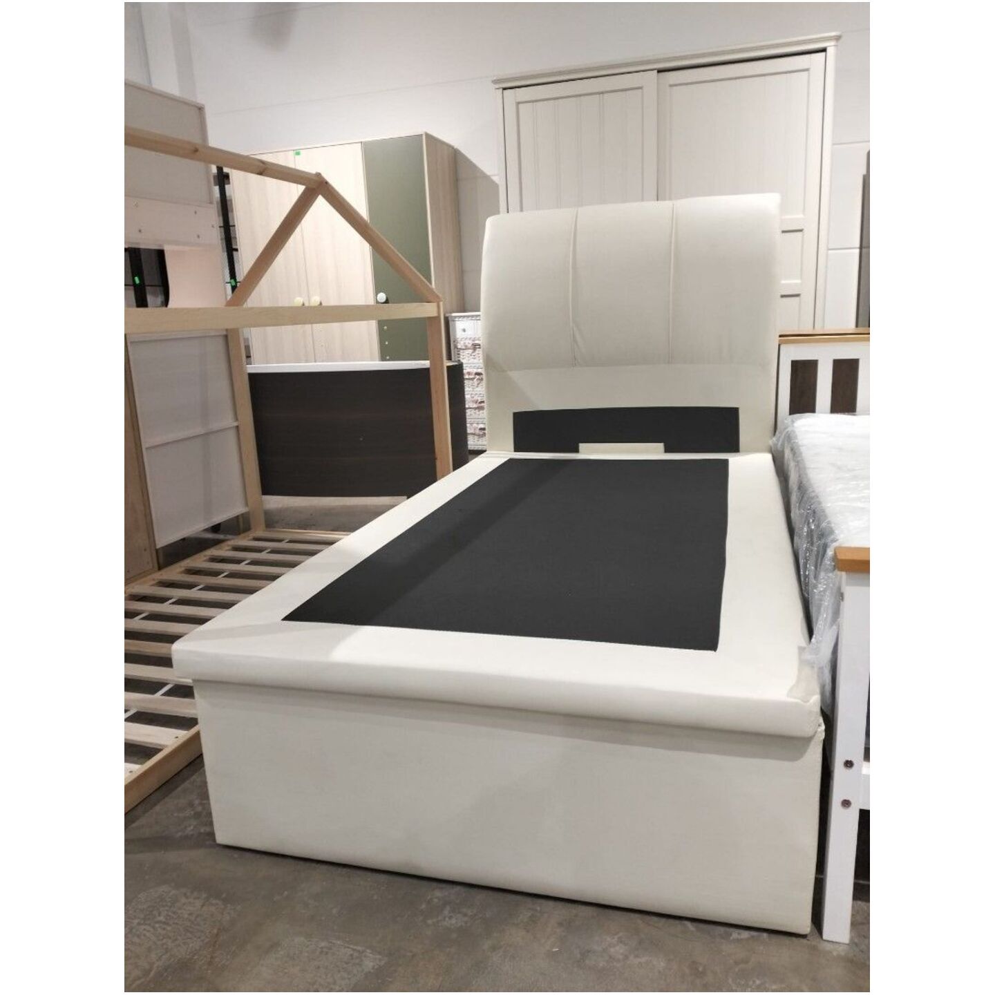 ESCOBAN Super Single Size Storage Bedframe in PLATINUM WHITE PU