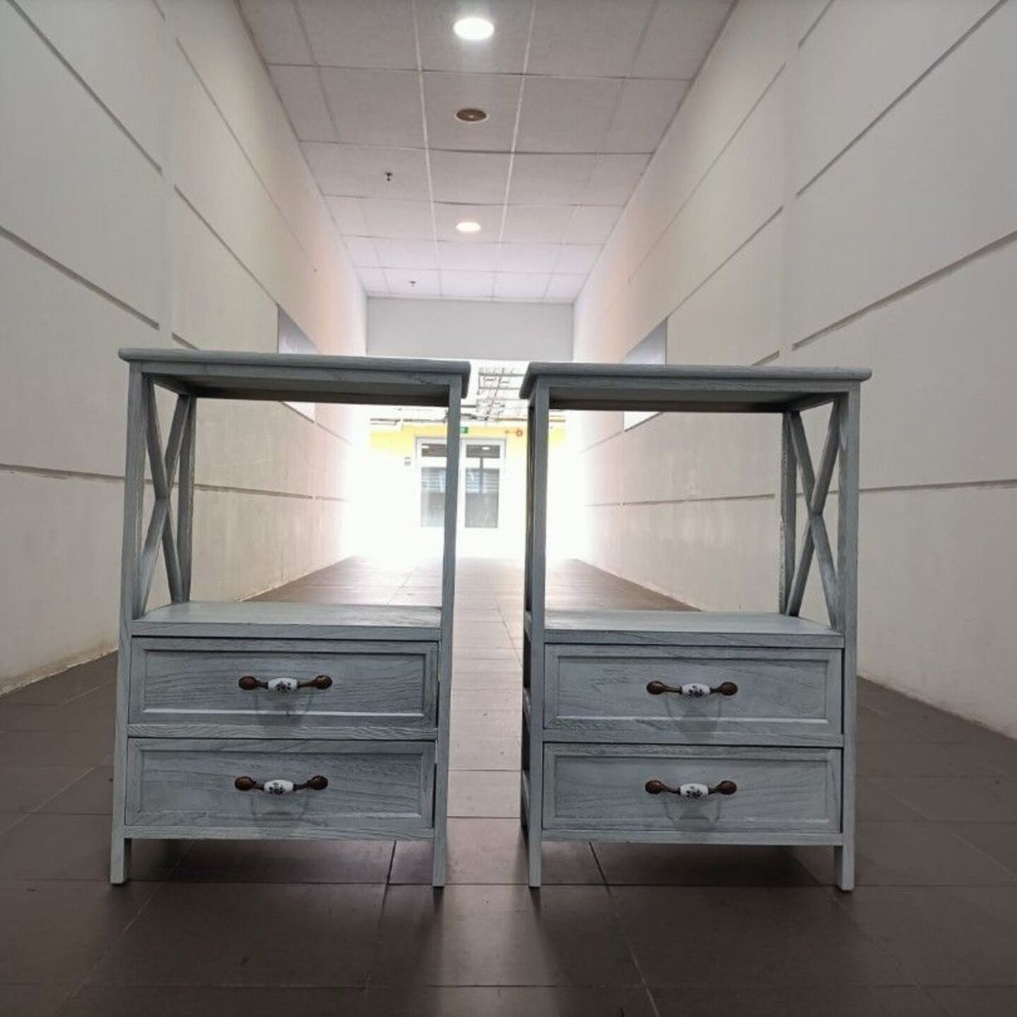 RIGELA Wooden Storage Cabinet in WHITE GRAIN - Set of 2