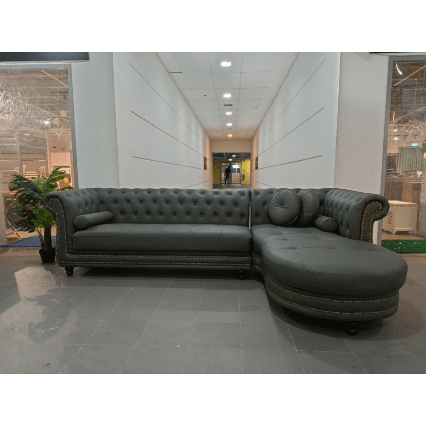 CAT FRIENDLY - ELYSIUM 4 Seater L-Shaped Chesterfield Sofa in MATT OLIVE GREEN TECH LEATHAIRE