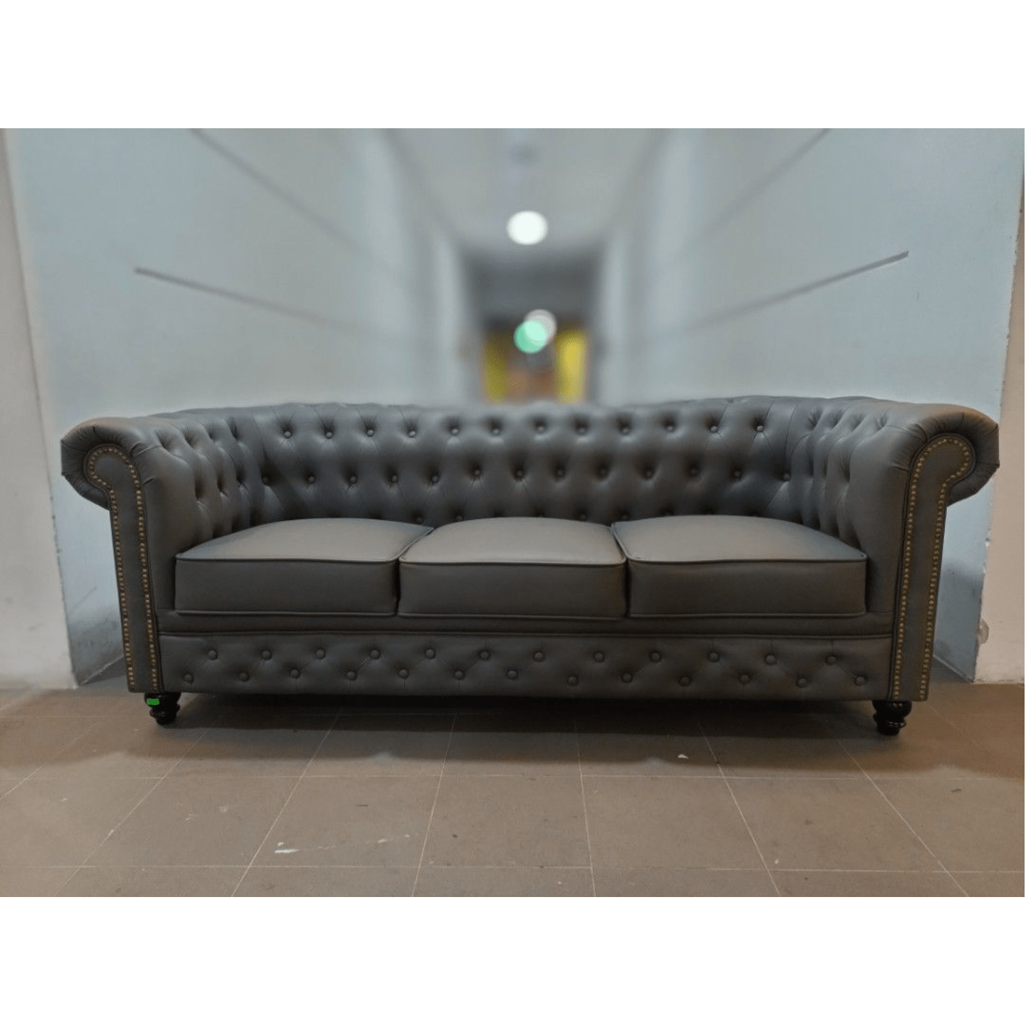 CAT FRIENDLY SALVADORE X 3 Seater Chesterfield Sofa in STEEL GREY TECH LEATHAIRE