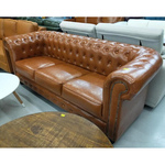 PRE-ORDER SALVADORE X 3 Seater Chesterfield Sofa in Gloss Brown PU - Est Delivery in Early May 2021