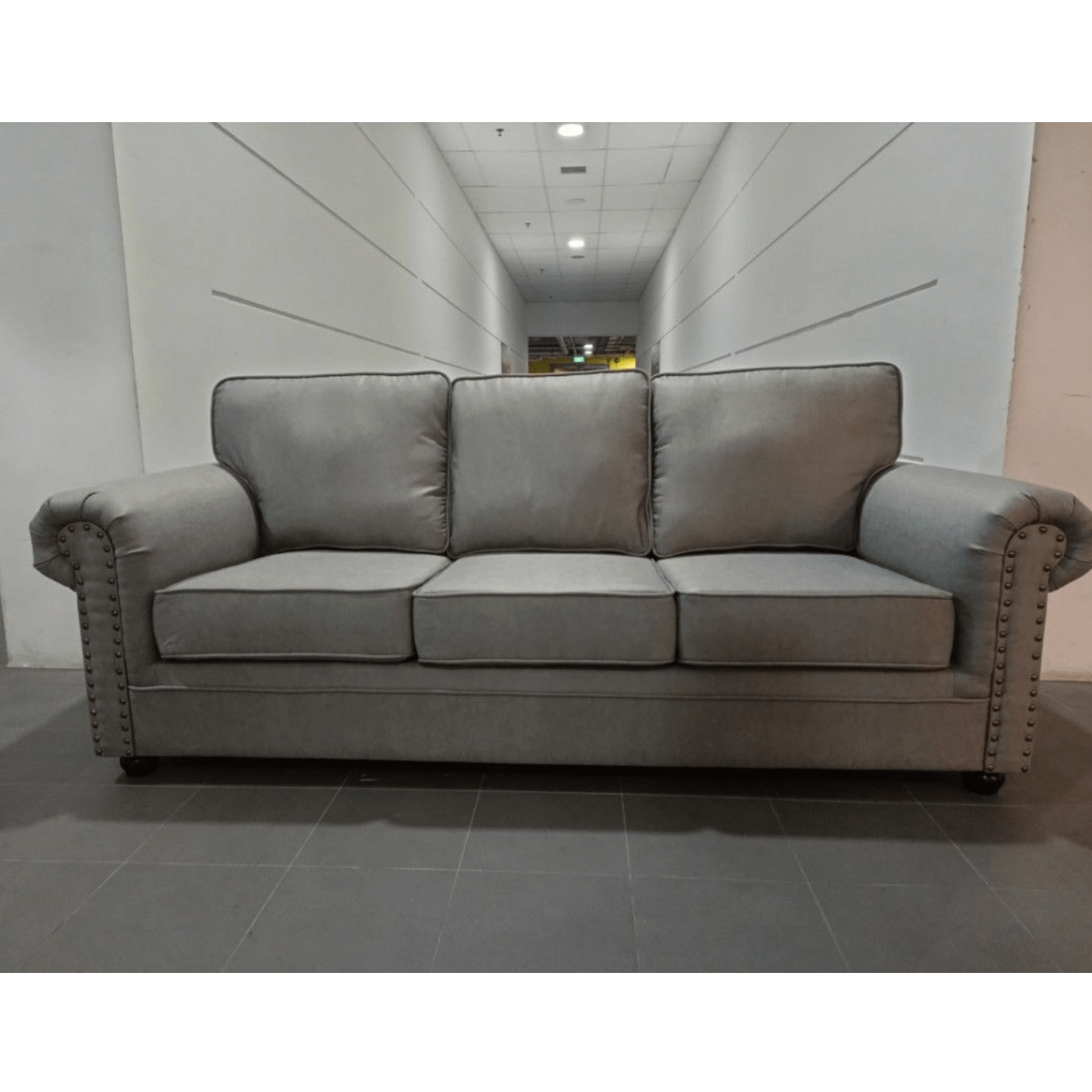 CAT FRIENDLY VALENTORA 3 Seater Chesterfield Sofa in QUARRY GREY TECH LEATHAIRE