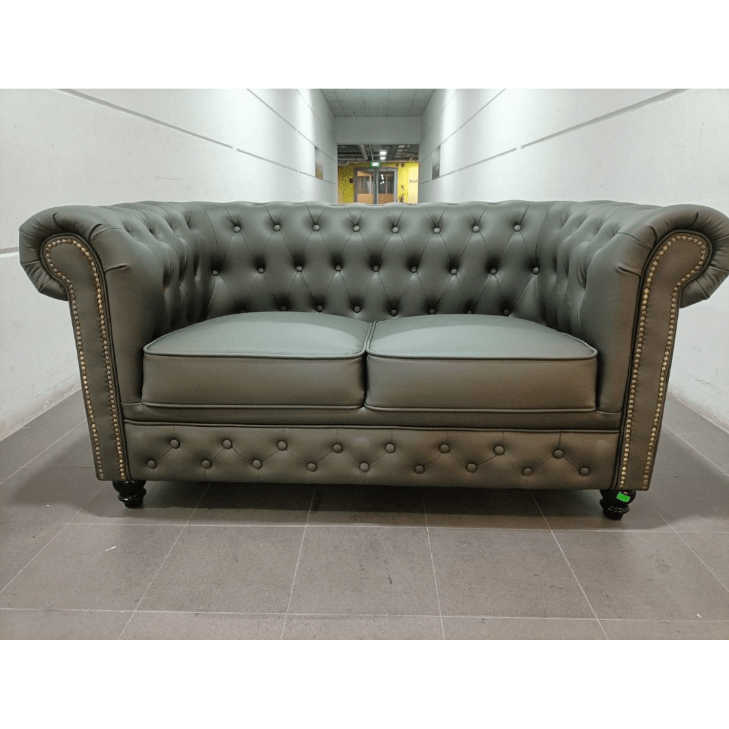 CAT FRIENDLY SALVADORE X 2 Seater Chesterfield Sofa in MATT OLIVE GREEN TECH LEATHAIRE