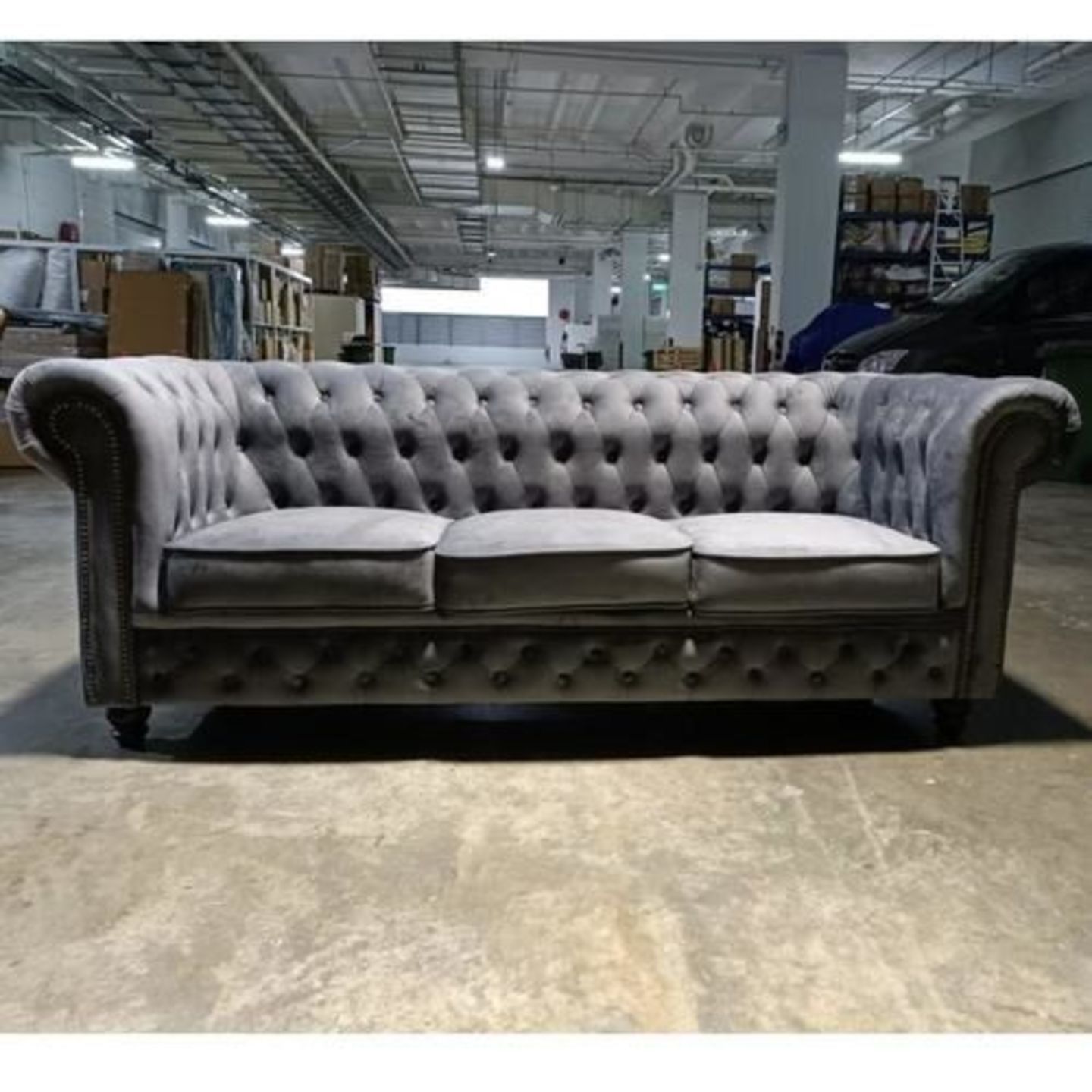 PRE ORDER SALVADORE X 3 Seater Chesterfield Sofa in STORM GREY VELVET - estimated delivery before April 2023, Hari Raya