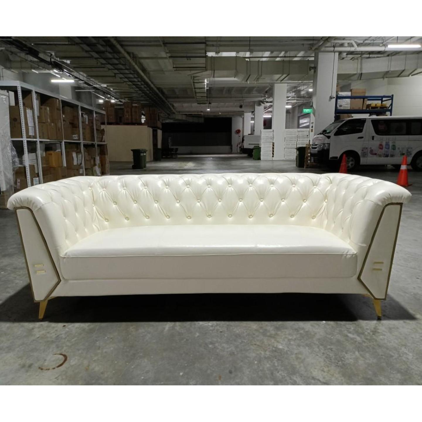 ROMANO GRANDEUR 3 Seater Chesterfield Sofa in CREAM WHITE & DARK COCO PU