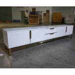 ASTROI LUX Large TV Console in WHITE with Gold Frame