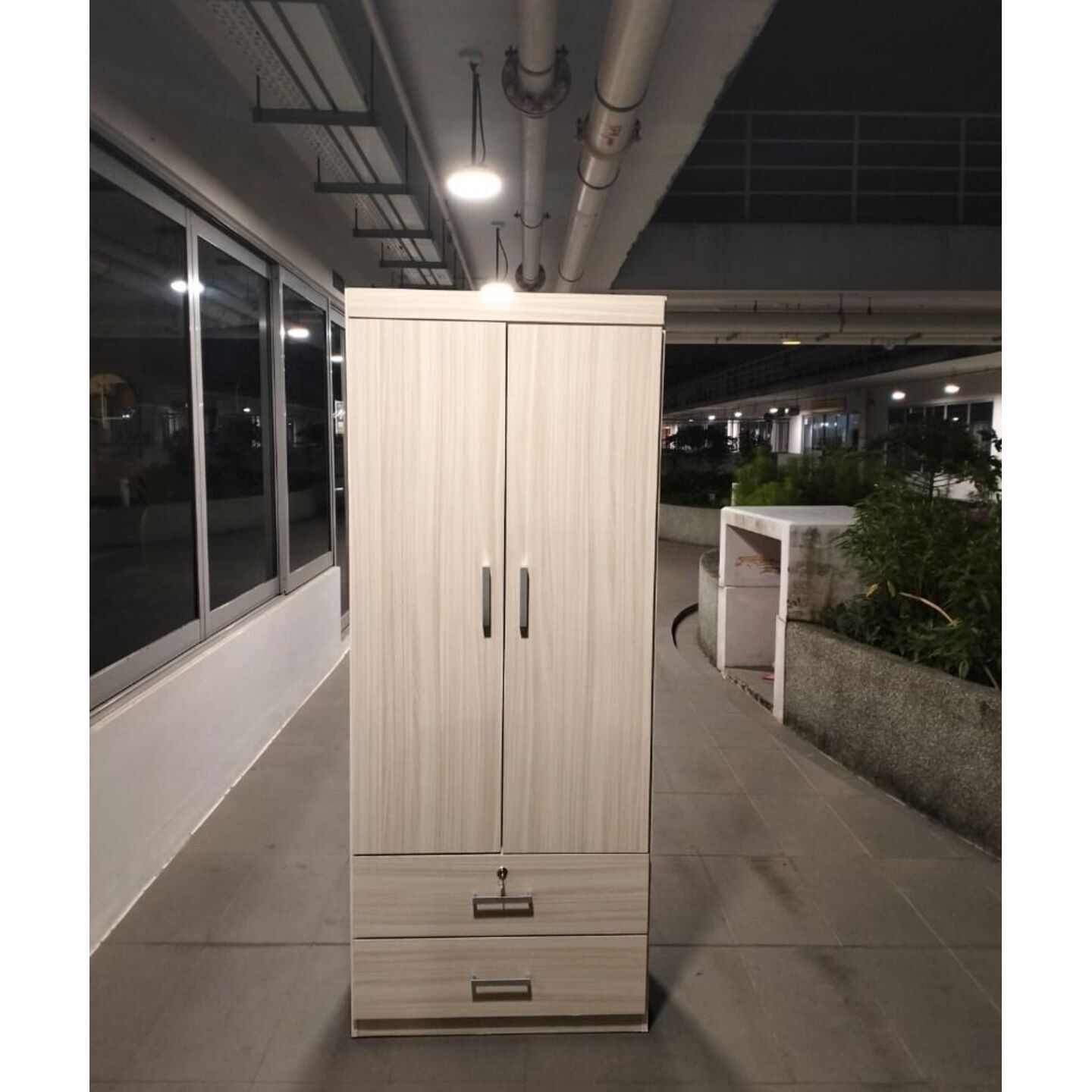 LEFAL II 2 Door Wardrobe in WHITE WASH with Drawers