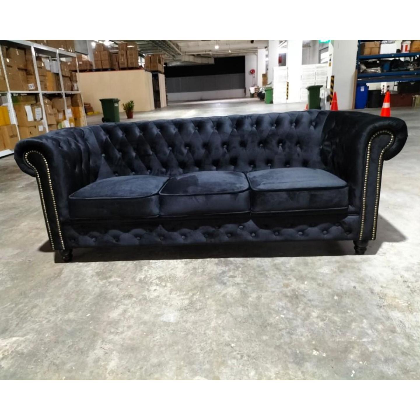 SALVADORE X 3 Seater Chesterfield Sofa in VELVET BLACK