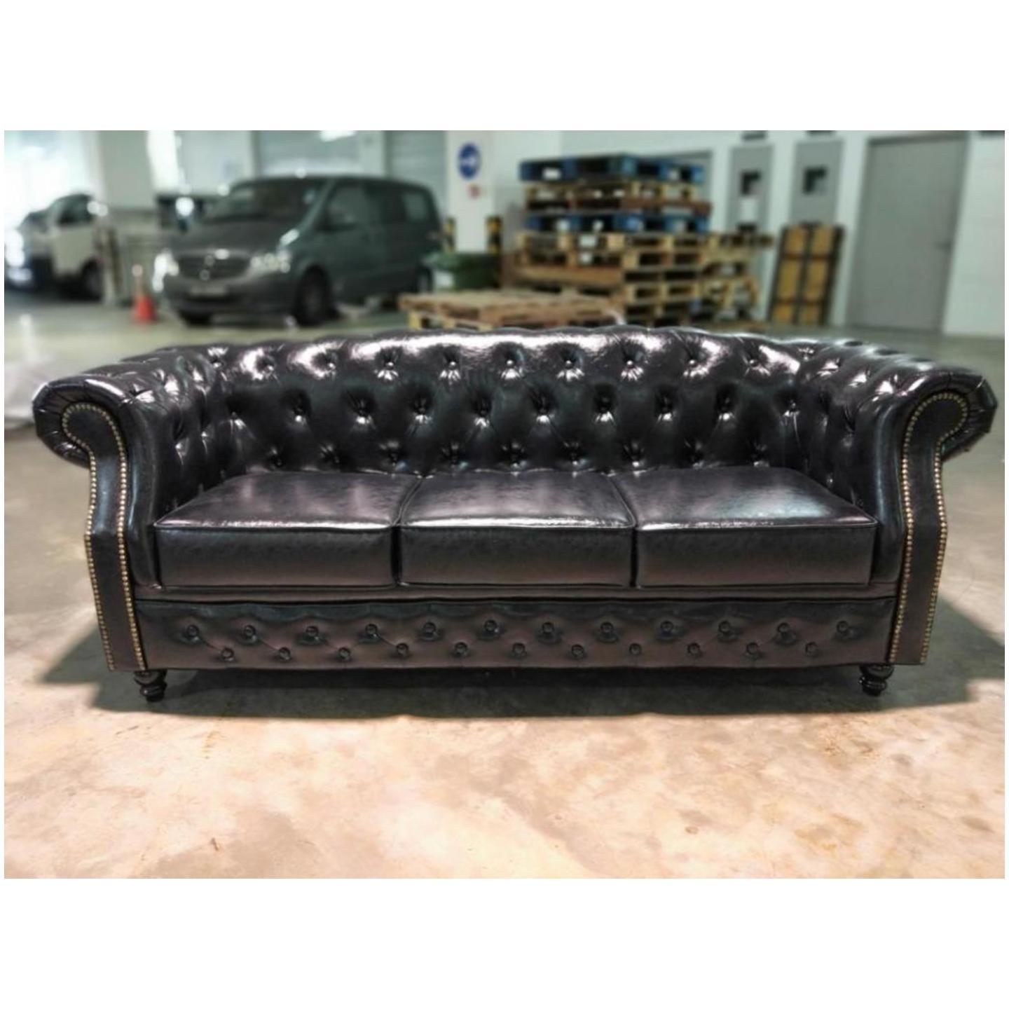 (PRE ORDER) BOTTEVA 3 Seater Chesterfield Sofa in GLOSS BLACK PU - Estimated Delivery in End August 2022