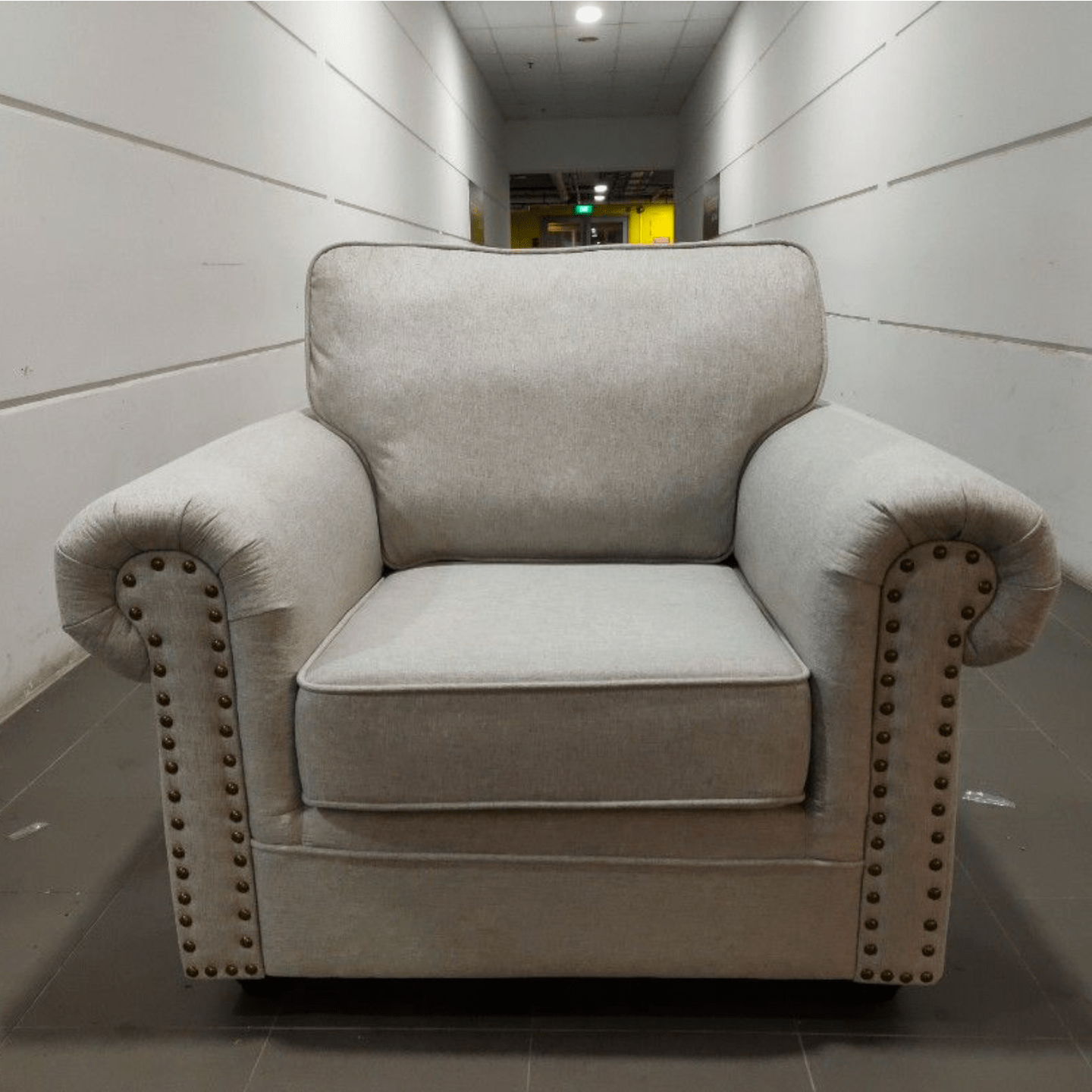 SALVADORE Z Chesterfield Armchair in PASTEL GREY FABRIC