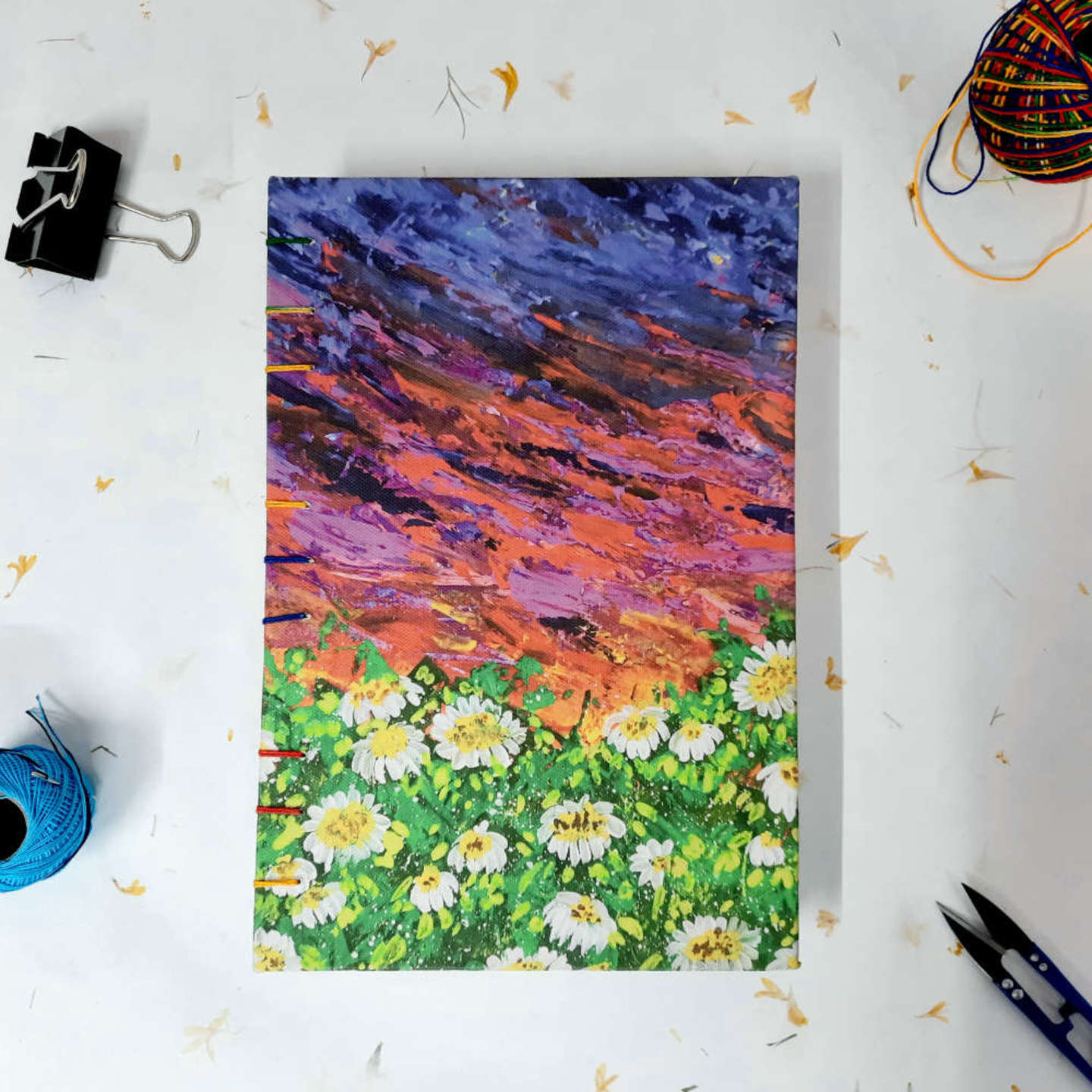 Canvas Notebook - A5 - Field of Daisies by Mishika Chauhan