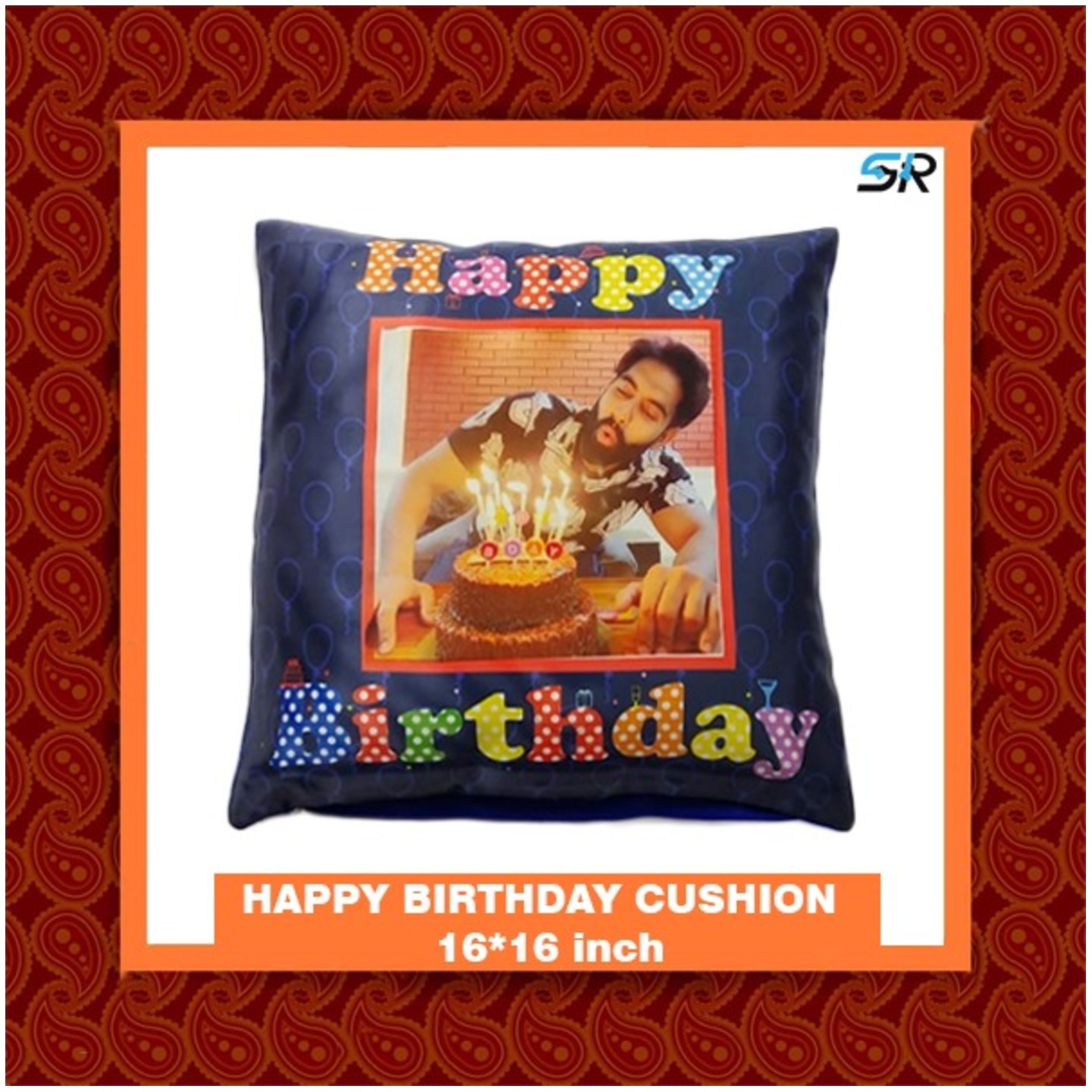 HAPPY BIRTHDAY PRINTED CUSHION BLUE 