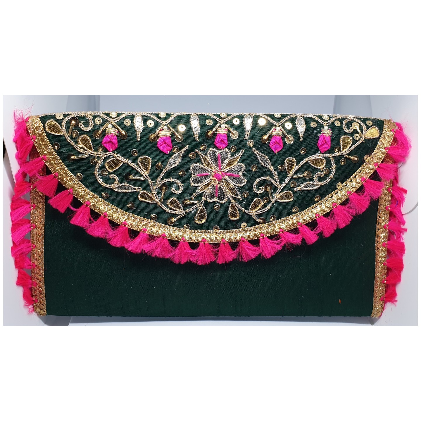 BLACK-M.C. FLOWER GOTA PATTI HAND WORK CLUTCH