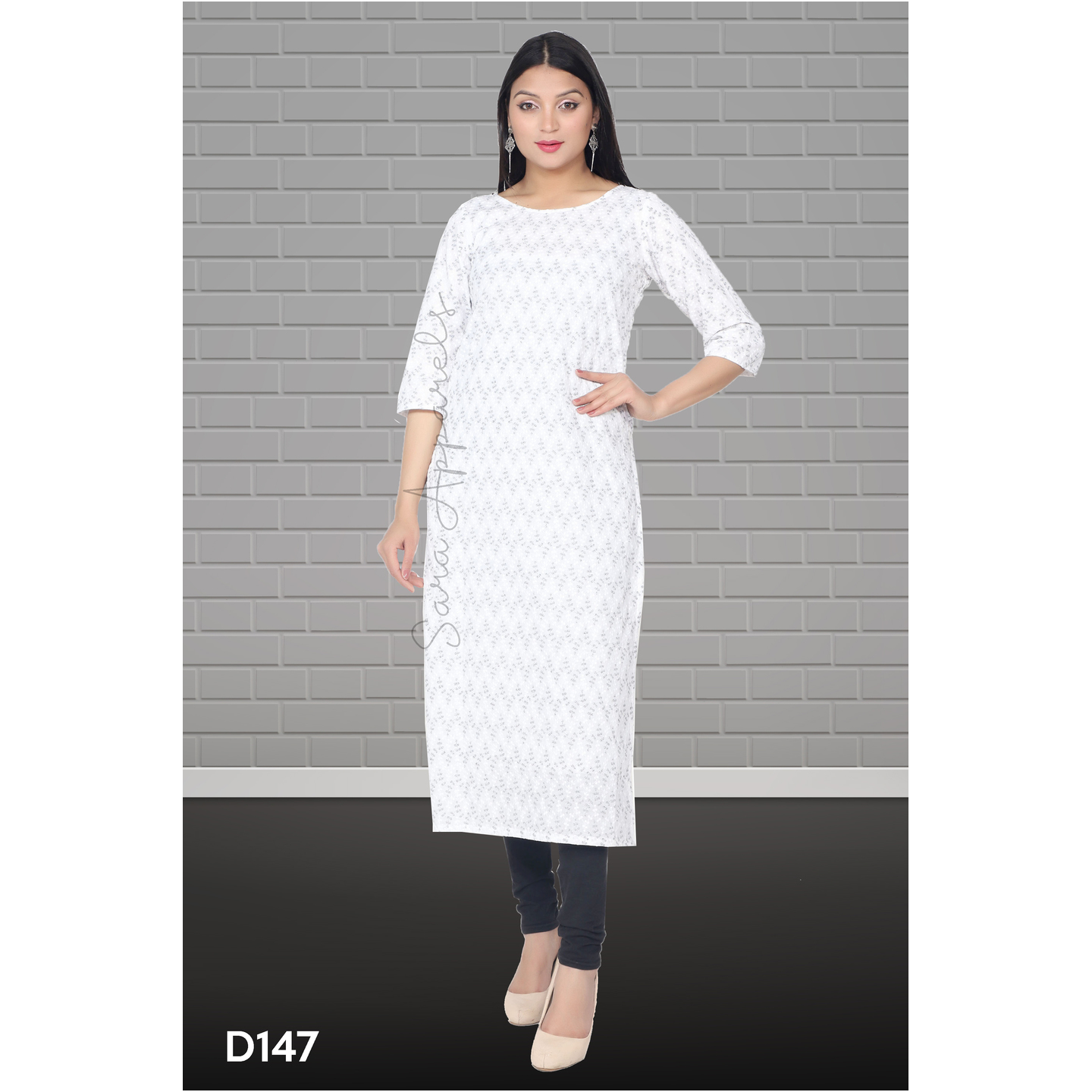 SARA D147 WHITE CHIKAN KURTI