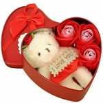Rbotronics Best Love Gift for Girls Heart Shape and Red Rose Soap Flower Petals with Box & Soft Teddy Bear