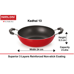 Nirlon Classic Range Kadhai 240mm, Product Weight ~507gm, Package Weight ~750gm, Non-Induction, Color- Red/Black, with Bakelite Handle (2.6mm_KD13)