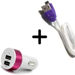 Rbotronics Car Charger with Smiley Micro USB Led Color Changing Light Cable (Combo of 2)