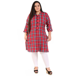 Red Colour Straight Checked Woolen Kurti