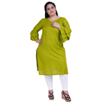 Green Colour Ball Sleeve Rayon Kurtis