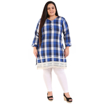 Blue Colour Checked Straight Woolen Kurti