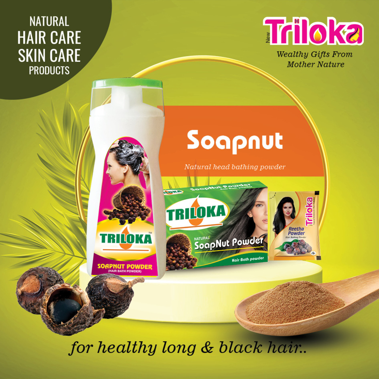 New Triloka Soapnut Rita Natural Hair Bathing Powder 80g, Re-fill, Box Pack