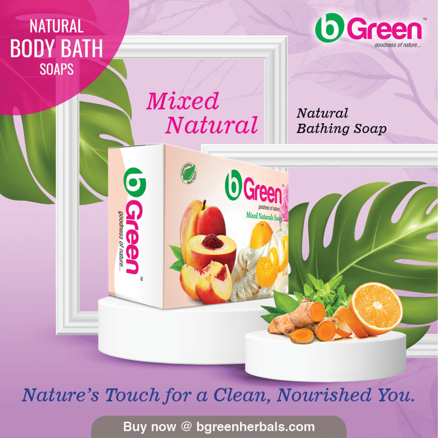 Bgreen Mixed Natural Bathing Soap 75g, Pack of 6