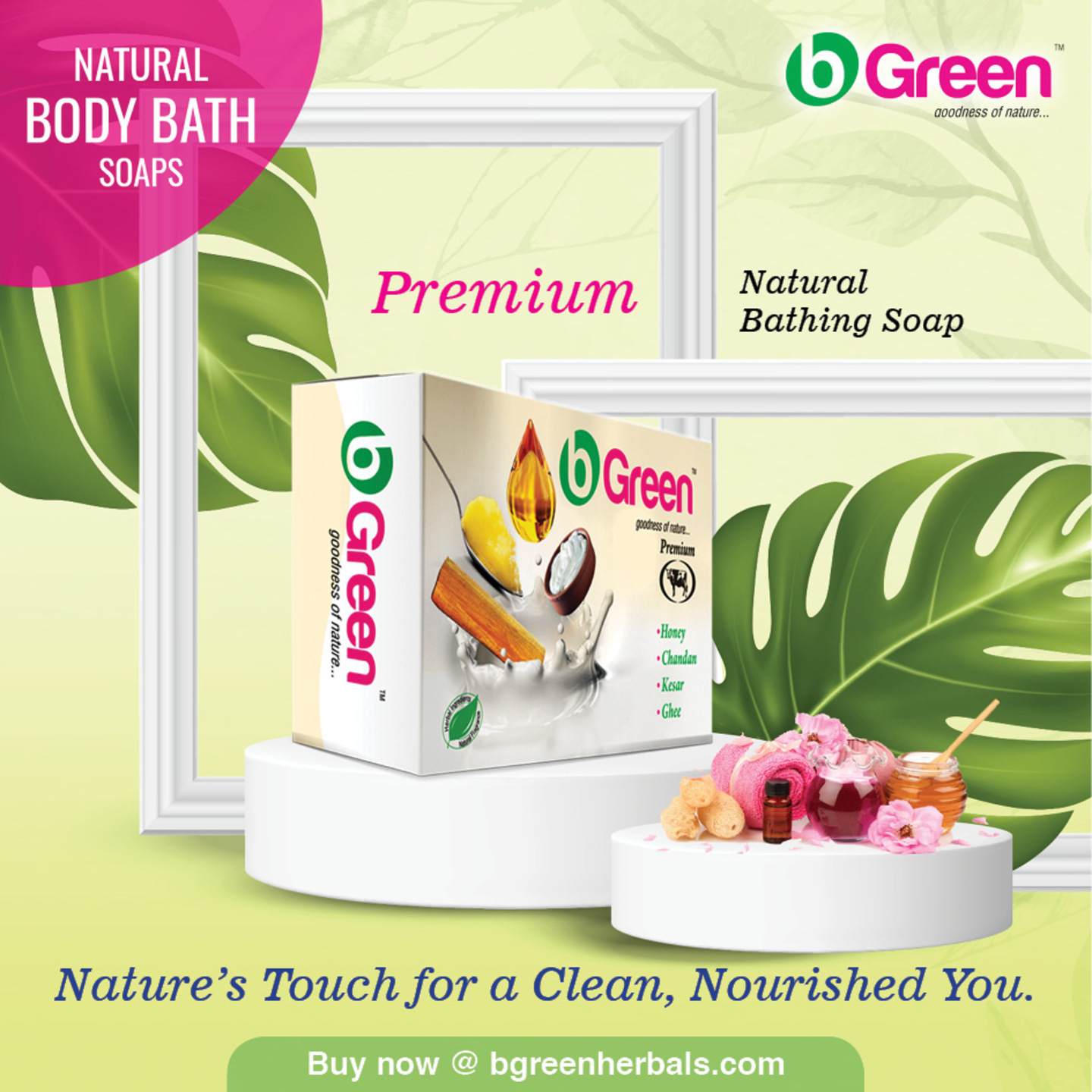 Bgreen Premium Natural Bathing Soap 75g, Pack of 6