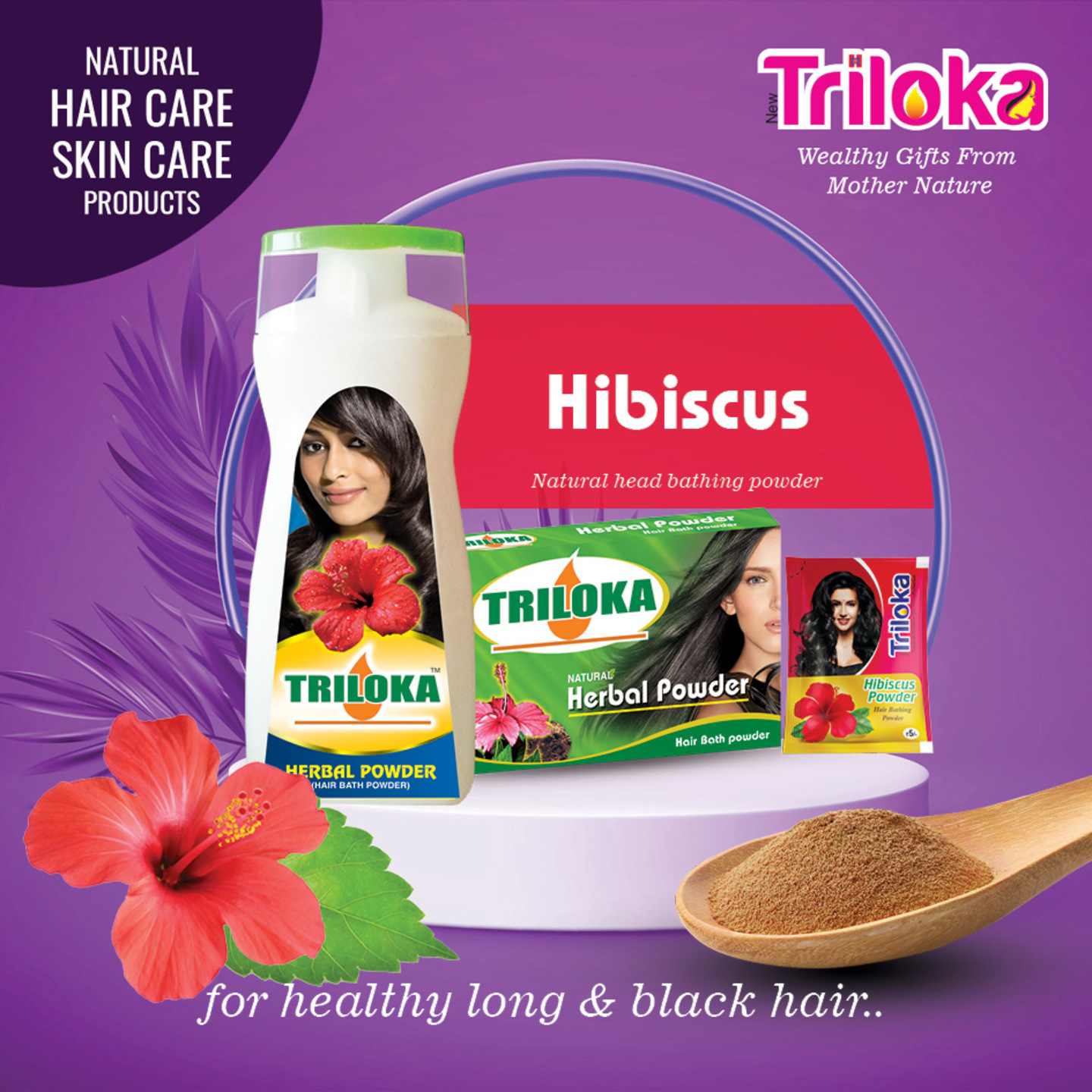 New Triloka Hibiscus Herbal Natural Hair Bathing Powder 80g,  Bottle Pack