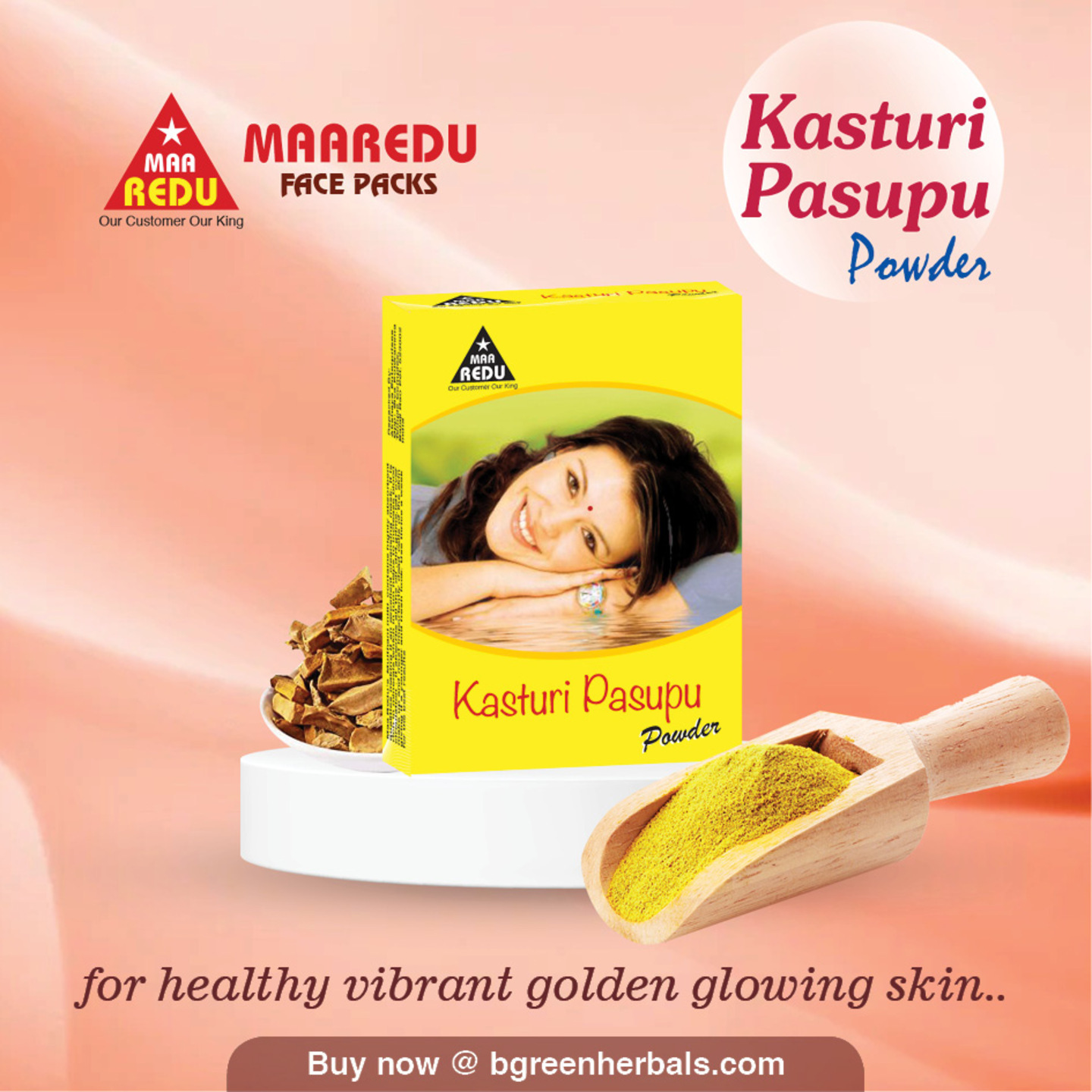 MaaRedu Natural Kasturi Pasupu Powder Face Pack  Skin Pack, 100g