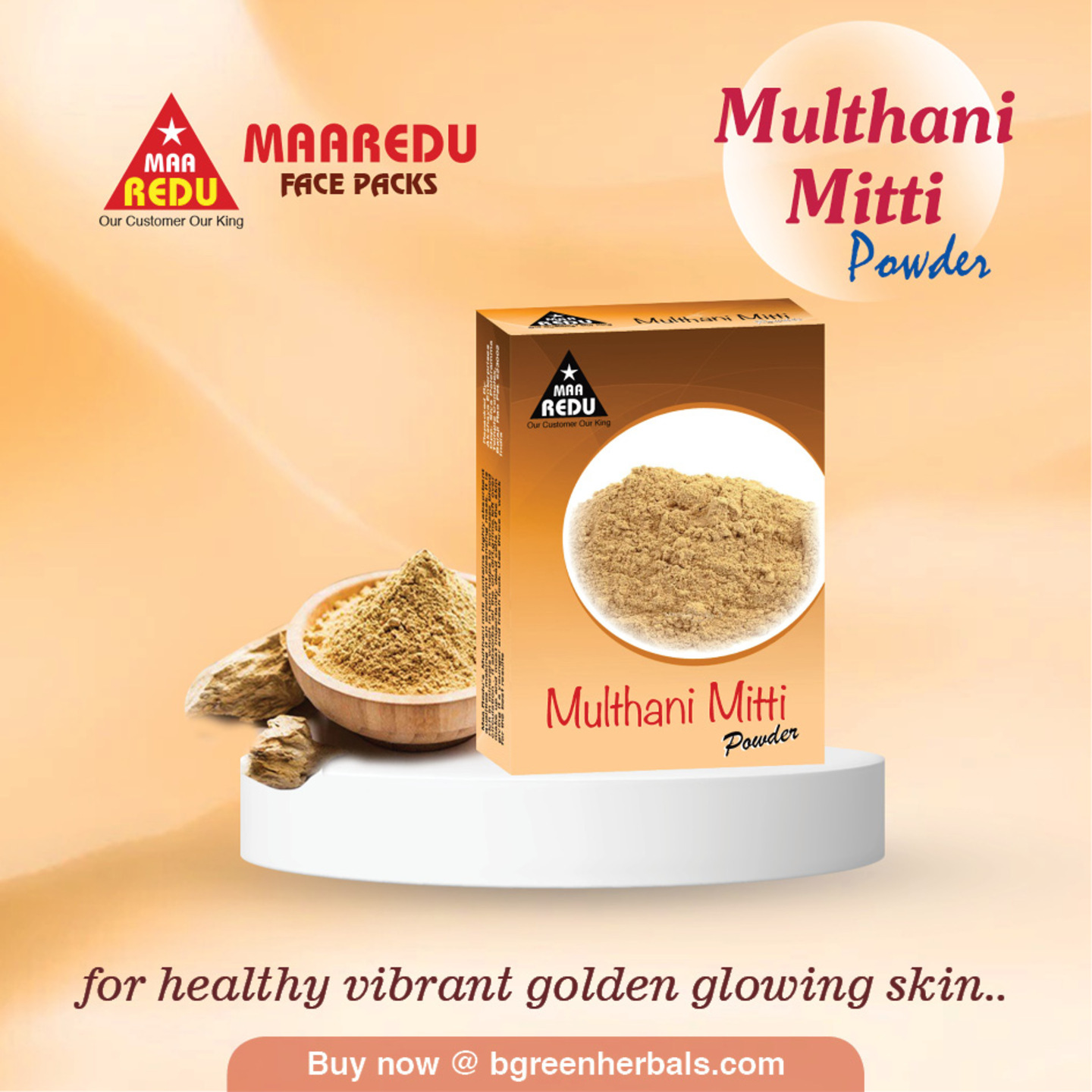 MaaRedu Natural Multhani Mitti Powder Face Pack  Skin Pack, 100g