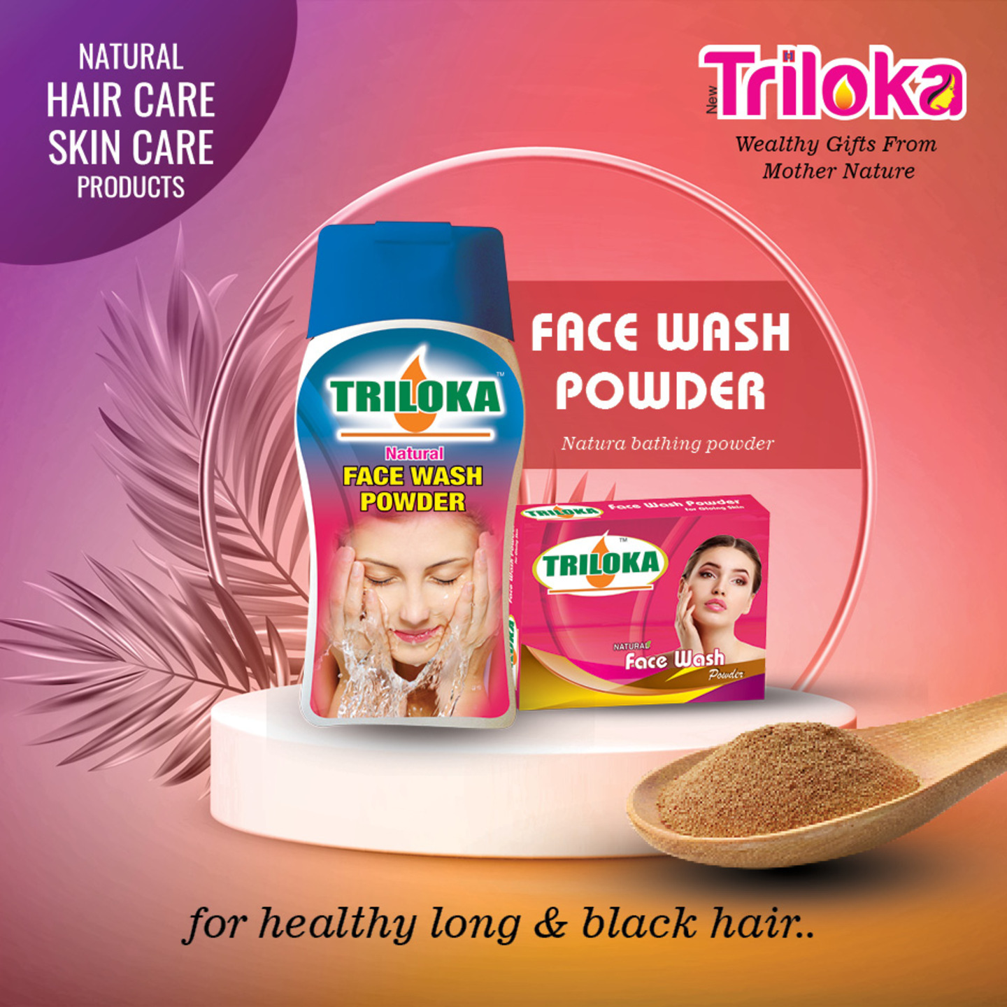 New Triloka Natural Face Wash Powder 100g, Bottle Pack