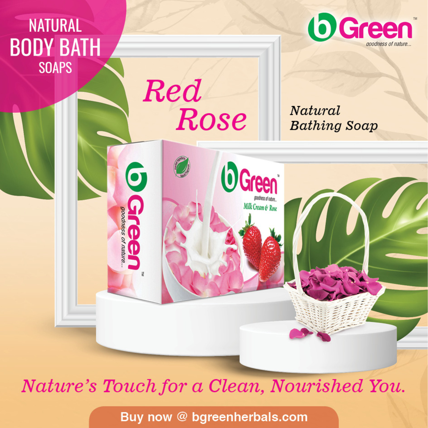 Bgreen Red Rose Natural Bathing Soap 75g, Pack of 6