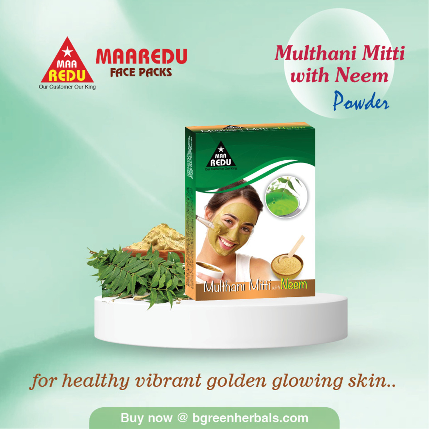 MaaRedu Natural Multhani Mitti with Neem Powder Face Pack  Skin Pack, 100g